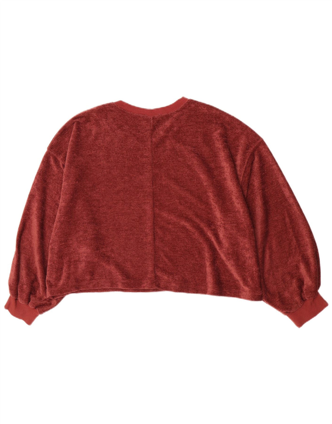 Zara Womens Oversized Crop Velour Sweatshirt Jumper UK 14 Medium Burgundy