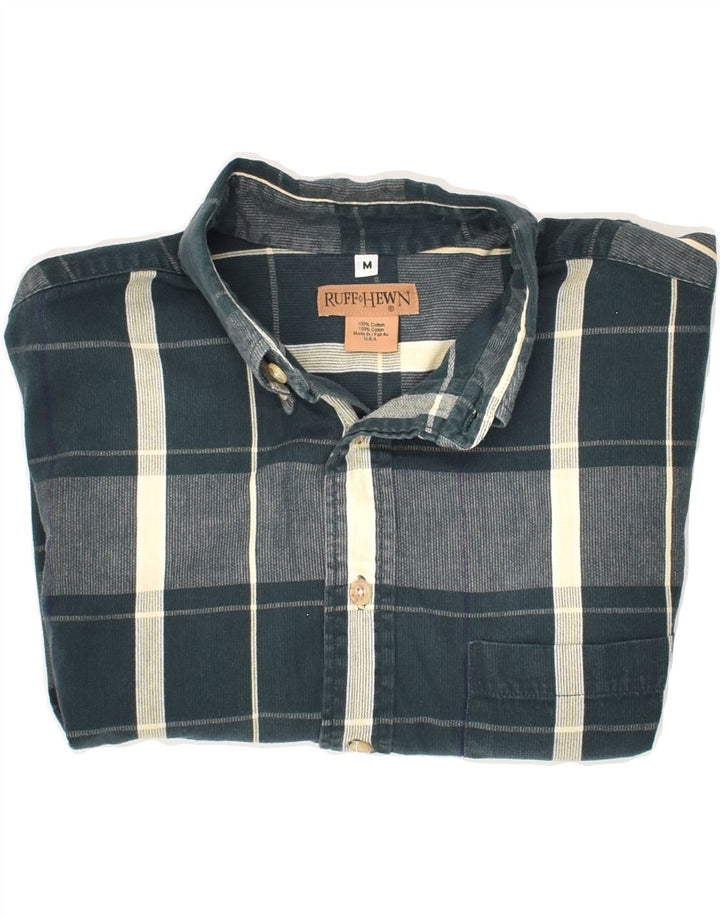 VINTAGE Mens Shirt Medium Navy Blue Check Cotton Vintage Vintage and Second-Hand Vintage from Messina Hembry 