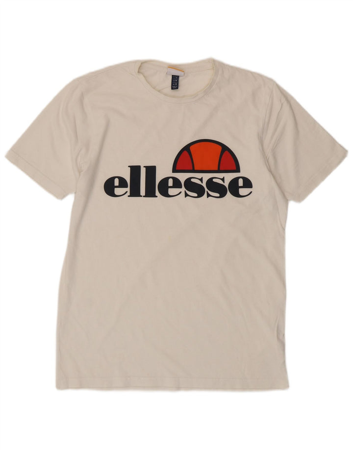 ELLESSE Mens Graphic T-Shirt Top Medium White Cotton