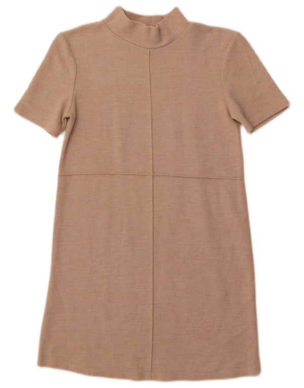 ZARA Womens Short Sleeves Jumper Dress UK 10 Small Beige