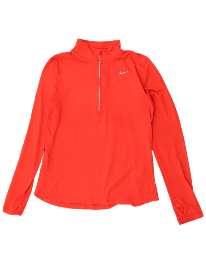 Nike Womens Zip Neck Pullover Tracksuit Top UK 14 Medium Red Polyester