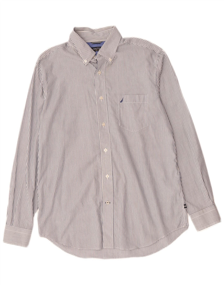 NAUTICA Mens Shirt Medium Blue Pinstripe Cotton