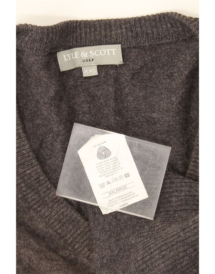 Lyle & Scott Mens V-Neck Jumper Sweater 2XL Grey New Wool