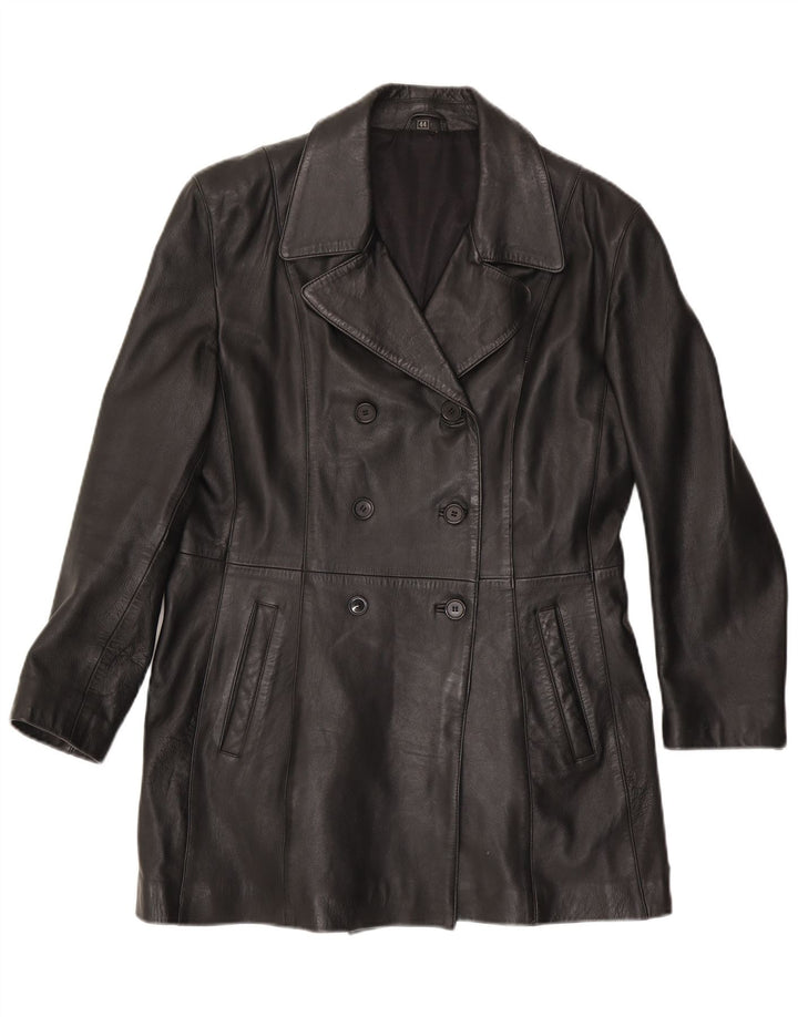 Vintage Womens Leather Coat EU 44 XL Black Leather