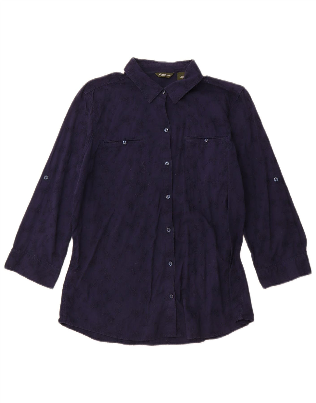 Eddie Bauer Womens Shirt Blouse UK 14 Medium Navy Blue Floral Cotton