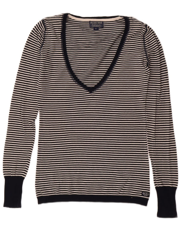 POLO RALPH LAUREN Womens V-Neck Jumper Sweater UK 10 Small Navy Blue