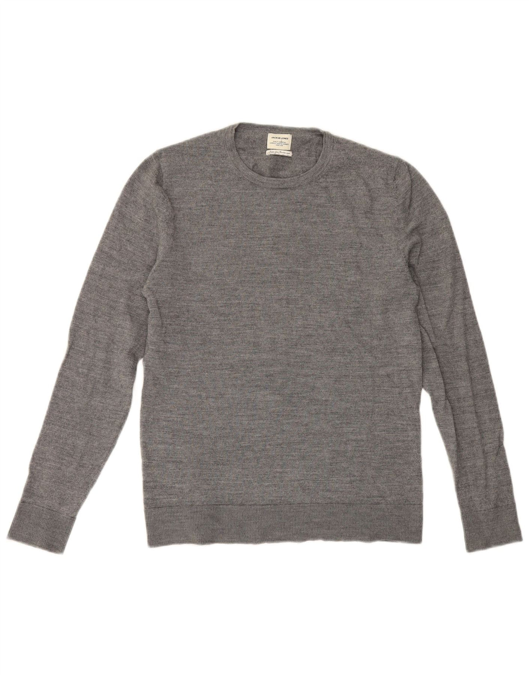 Jack & Jones Mens Crew Neck Jumper Sweater Medium Grey Wool