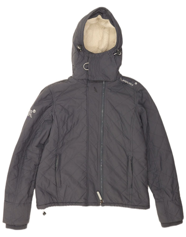 Superdry Womens Windcheater Hooded Windbreaker Jacket UK 40 Large Grey