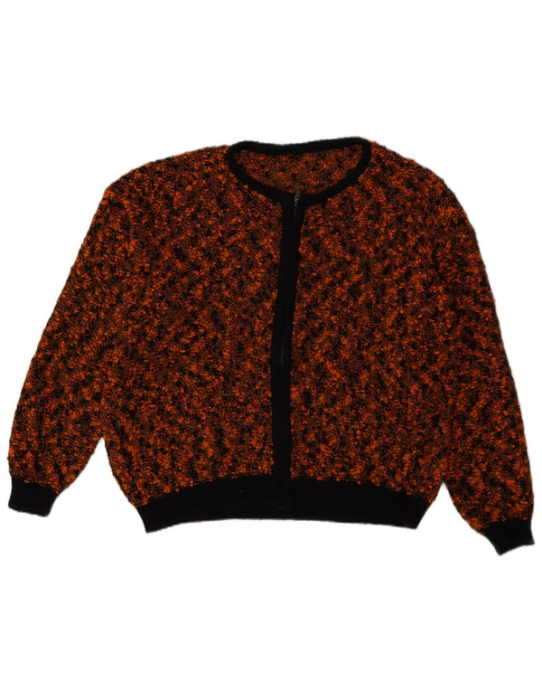 Vintage Womens Full Zip Cardigan Sweater UK 18 XL Brown Flecked