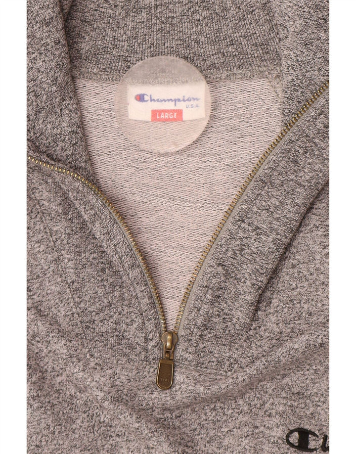 CHAMPION Mens Zip Neck Sweatshirt Jumper Large Grey Colourblock