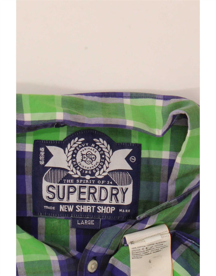 Superdry Mens Shirt Large Green Check Cotton