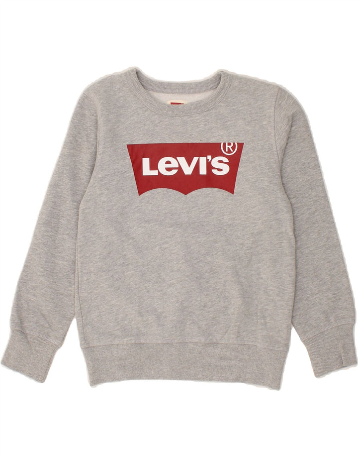LEVI'S Boys Graphic Sweatshirt Jumper 8-9 Years Small Grey Cotton Vintage Levi's and Second-Hand Levi's from Messina Hembry 