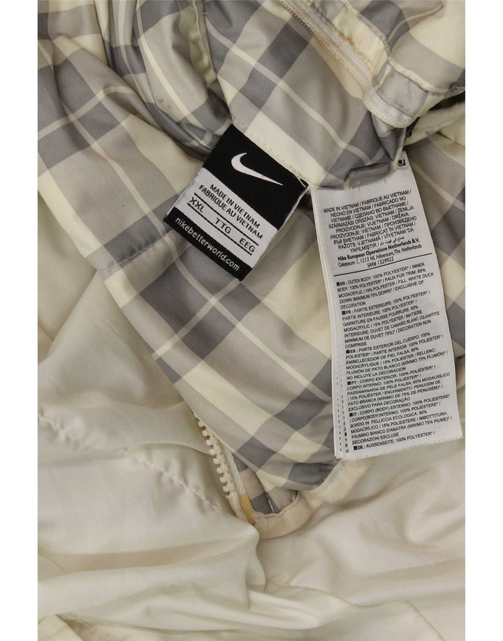 Nike Mens Hooded Reversible Padded Jacket UK 44 2XL White Check Polyester