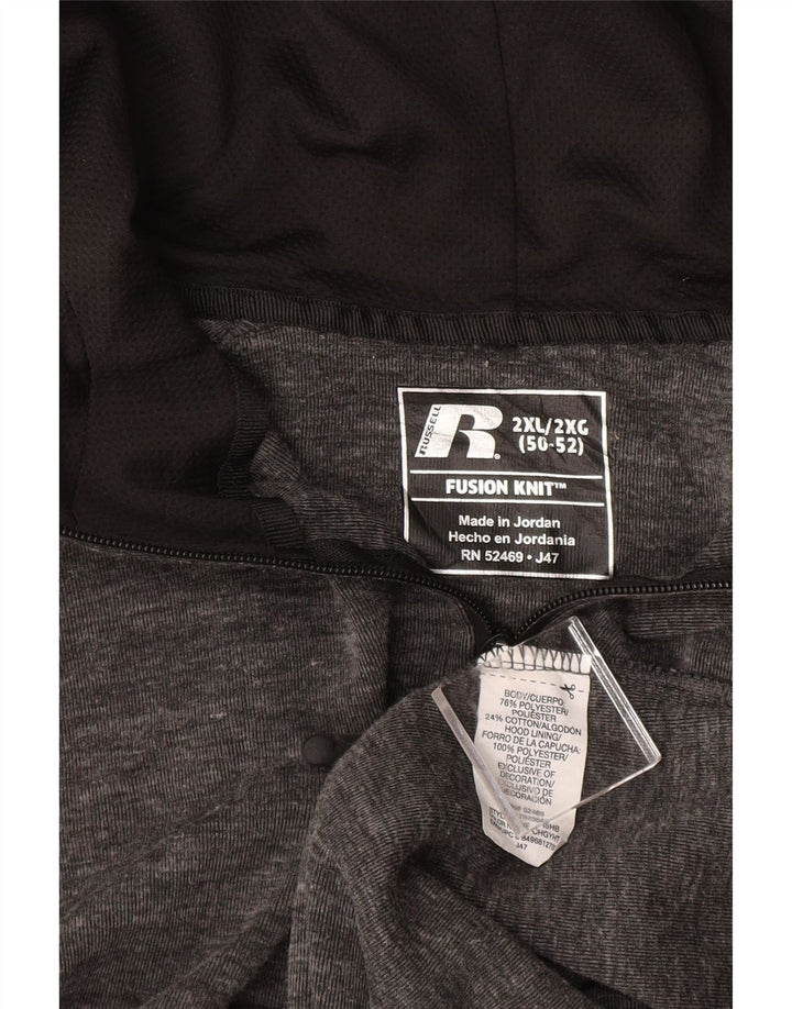 RUSSELL ATHLETIC Mens Zip Hoodie Sweater 2XL Grey Flecked Cotton