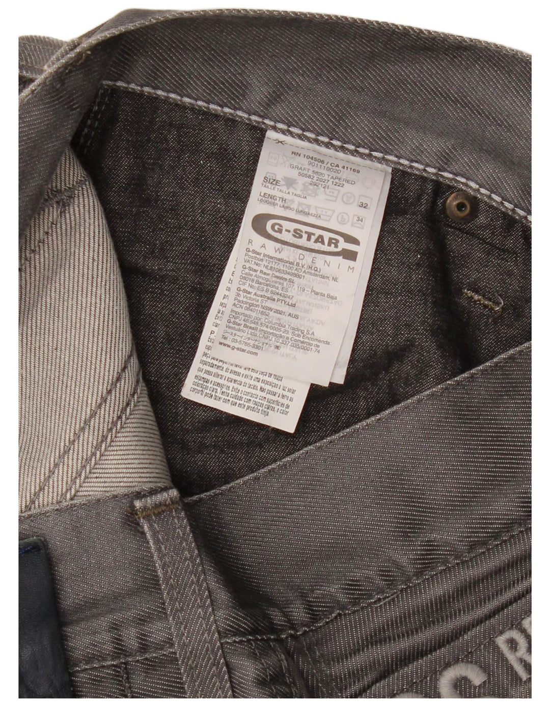 G-STAR Mens Straight Jeans W32 L34 Grey Cotton