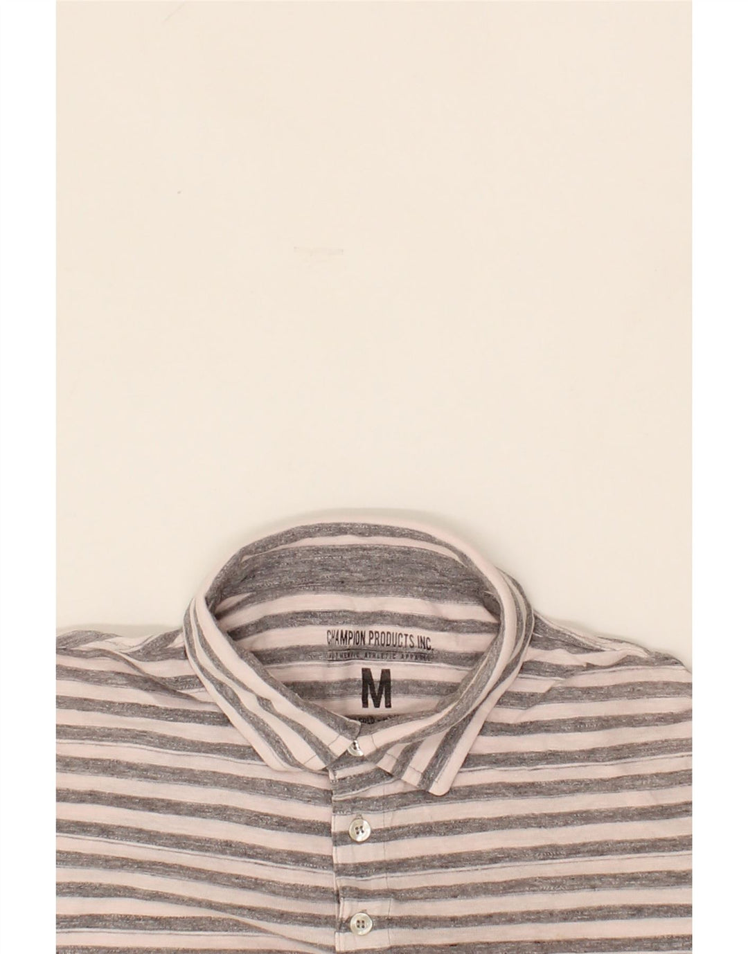 CHAMPION Mens Polo Shirt Medium Grey Striped Vintage Champion and Second-Hand Champion from Messina Hembry 