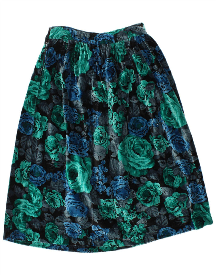 Vintage Womens Velvet A-Line Skirt W28 Medium Multicoloured Floral