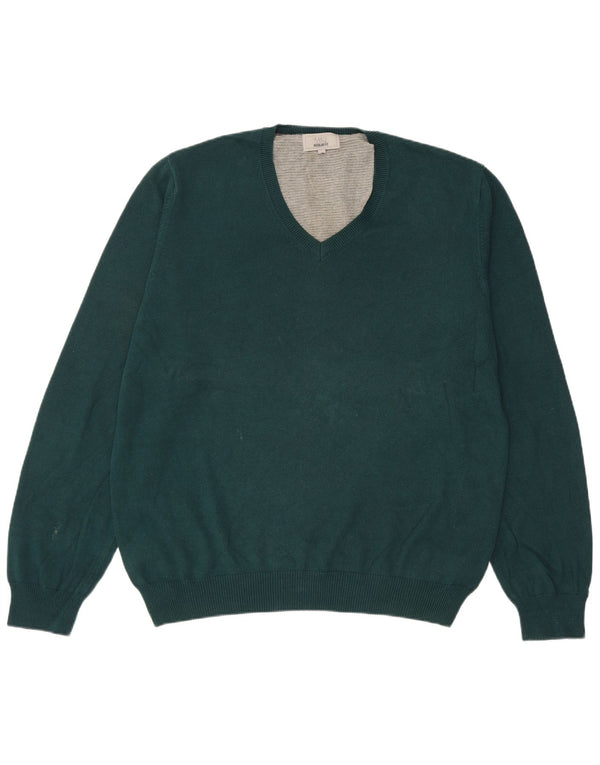 Marks & Spencer Mens Regular Fit V-Neck Jumper Sweater Large Green Cotton