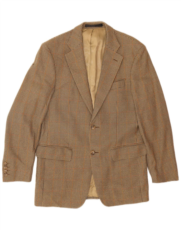 Marks & Spencer Mens 2 Button Blazer Jacket UK 36 Small Beige Houndstooth