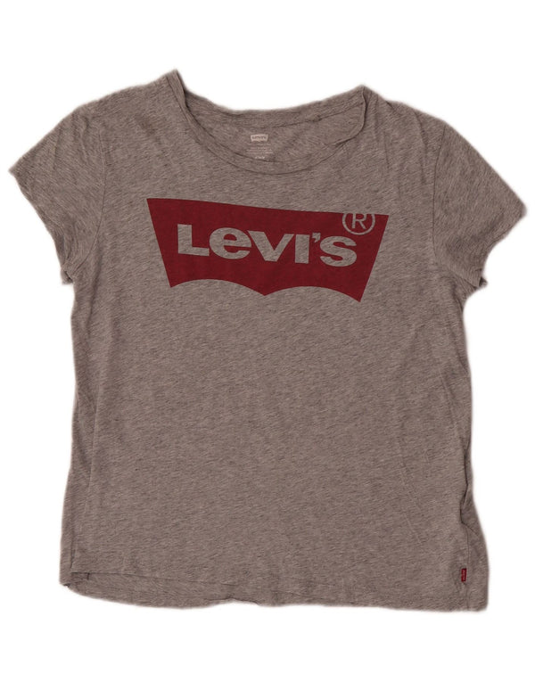 Levi's Womens Graphic T-Shirt Top UK 14 Medium Grey Flecked Cotton