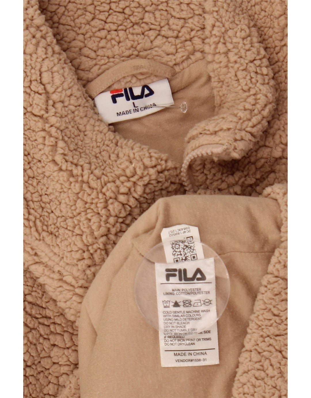 Fila Womens Graphic Fleece Jumper UK 16 Large Beige Polyester