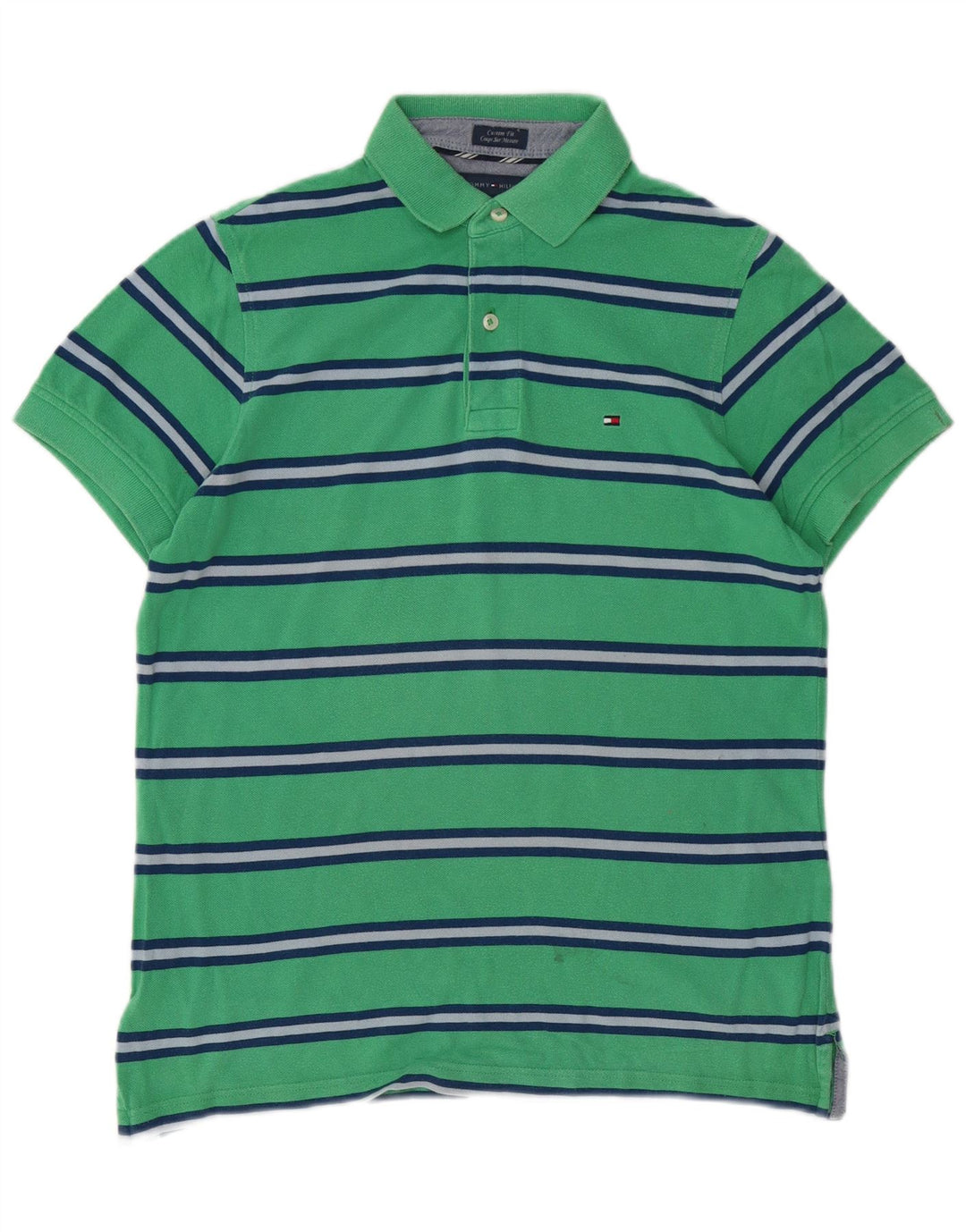 TOMMY HILFIGER Mens Custom Fit Polo Shirt Small Green Striped Cotton
