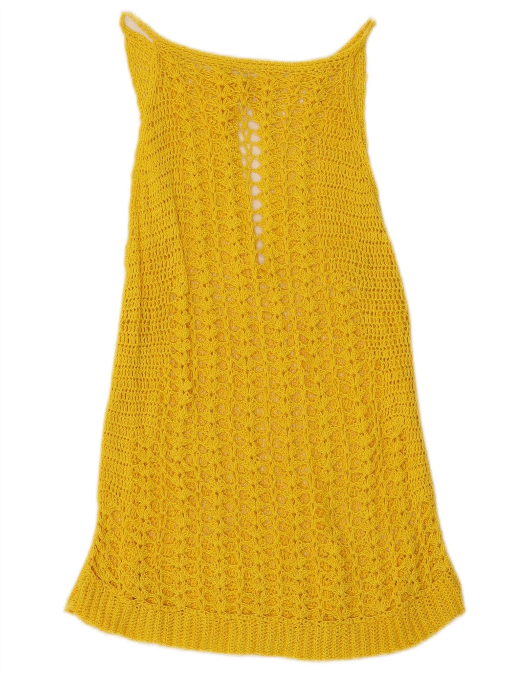 VINTAGE Womens Sleeveless Crochet See Through Top UK 8 Small Yellow