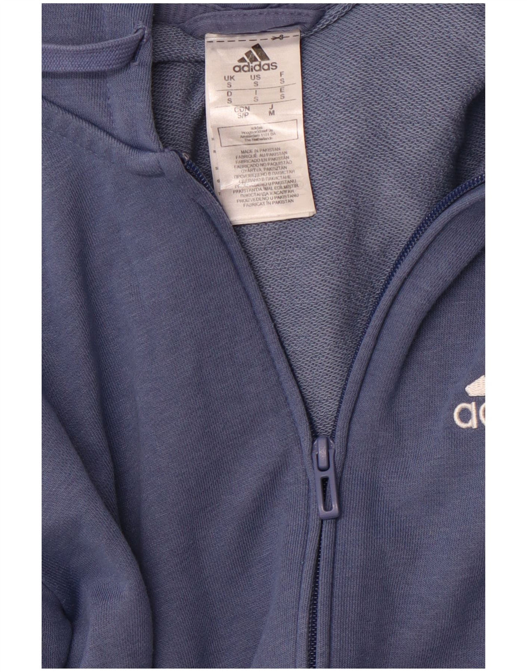 ADIDAS Mens Zip Hoodie Sweater Small Blue Cotton