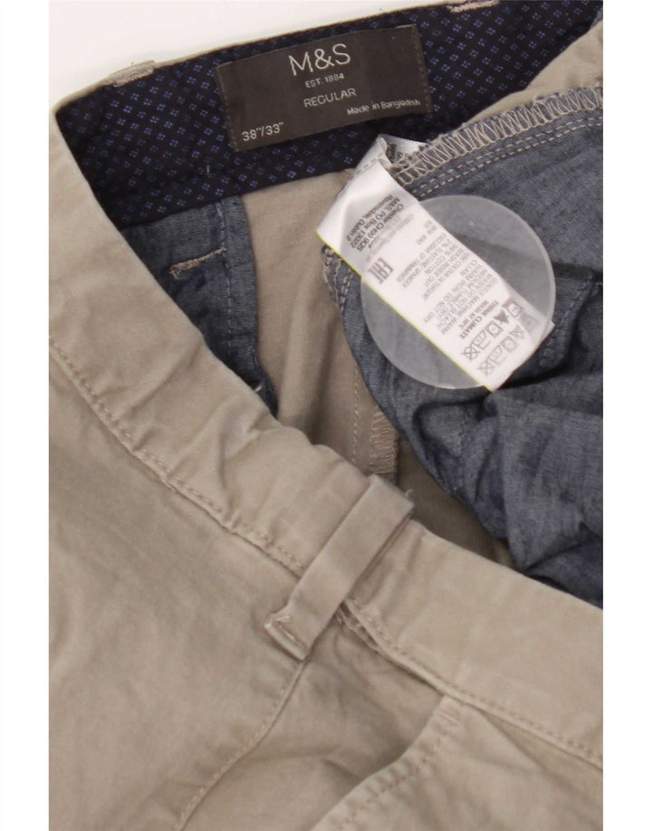 Marks & Spencer Mens Regular Chino Trousers W38 L33 Grey Cotton