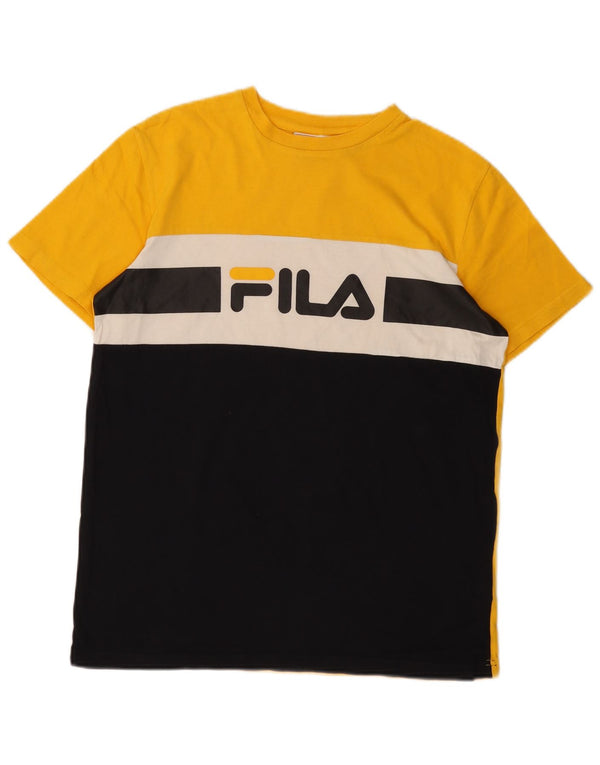 Fila Mens Graphic T-Shirt Top Small Yellow Colourblock Cotton