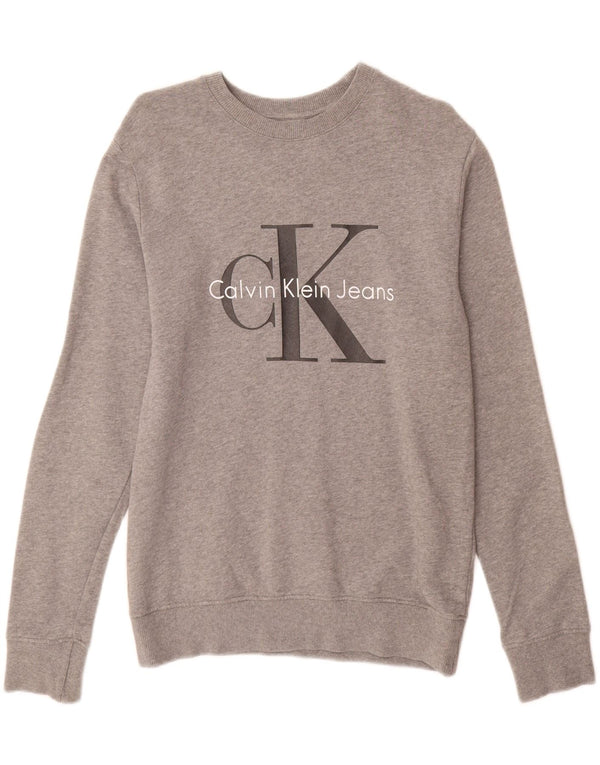 CALVIN KLEIN JEANS Mens Graphic Sweatshirt Jumper XS Grey Cotton
