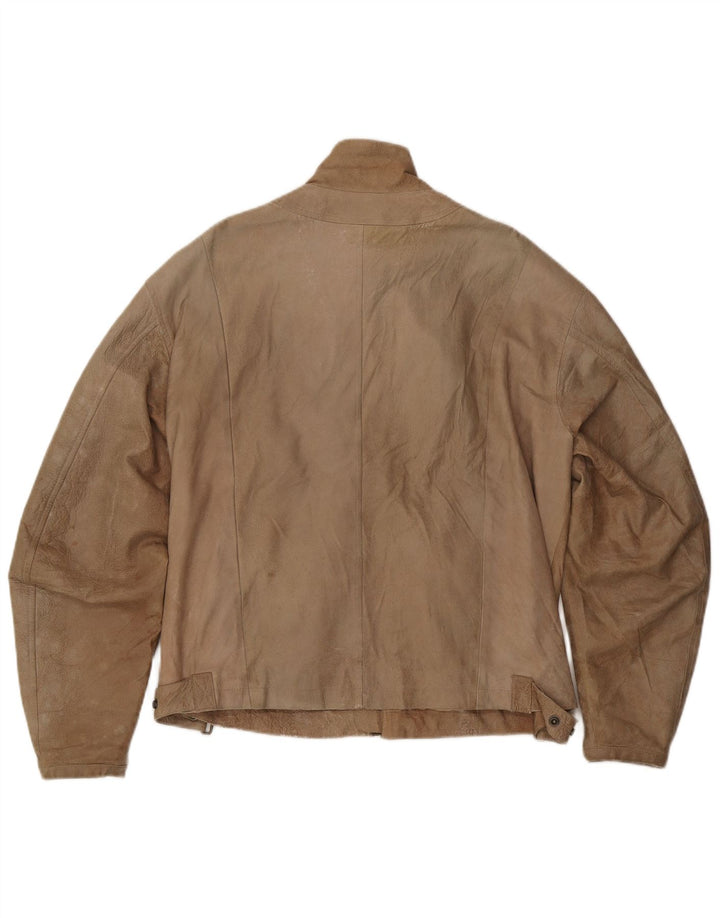 ANDREA D'AMICO Mens Leather Racer Jacket IT 56 XL Beige Leather