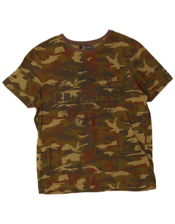 Rainbow Mens Graphic T-Shirt Top Large Khaki Camouflage Cotton