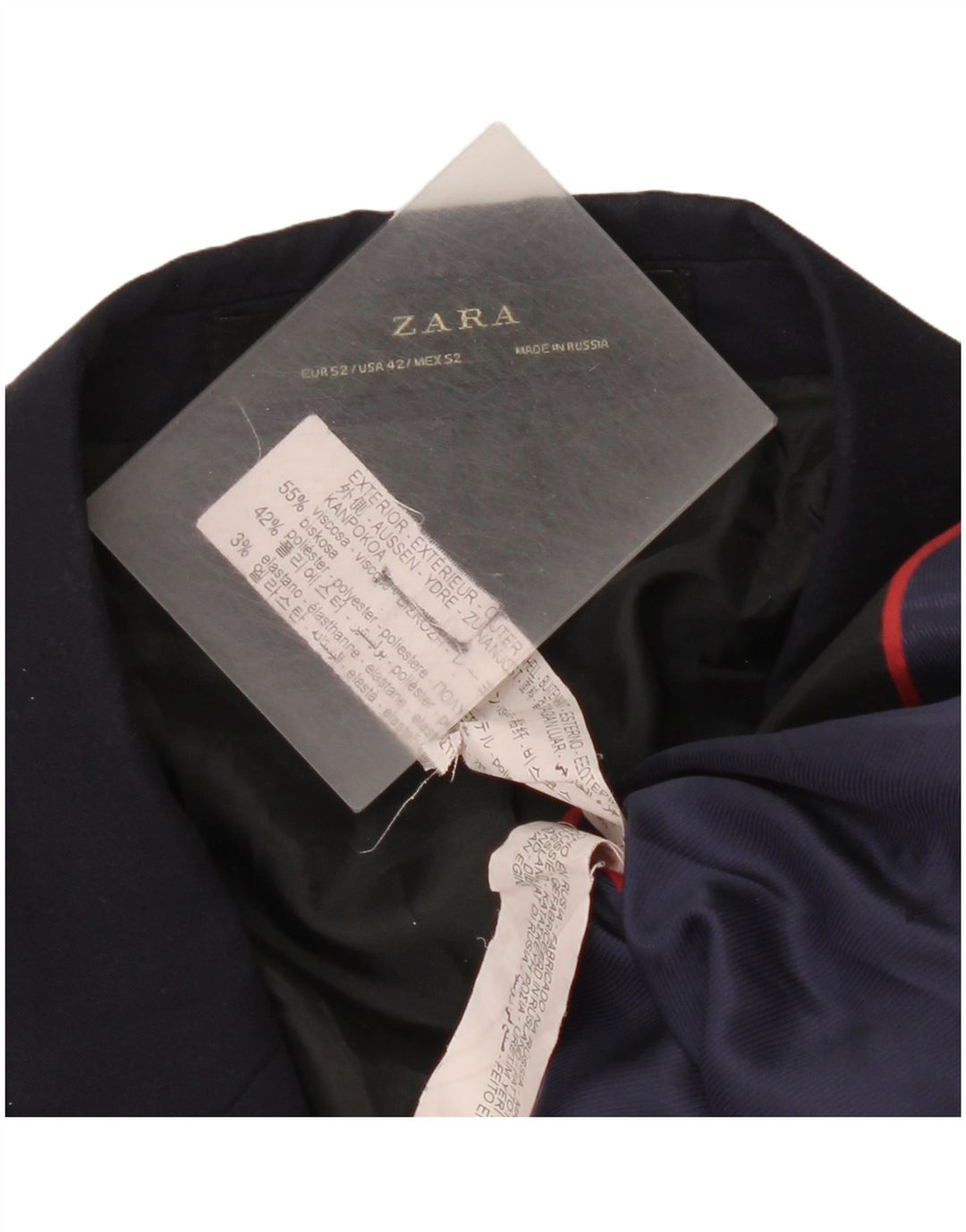 Zara Mens 2 Button Blazer Jacket EU 52 Large Navy Blue Viscose