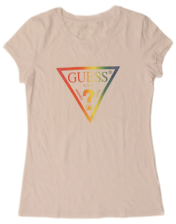 Guess Womens Graphic T-Shirt Top UK 12 Medium White