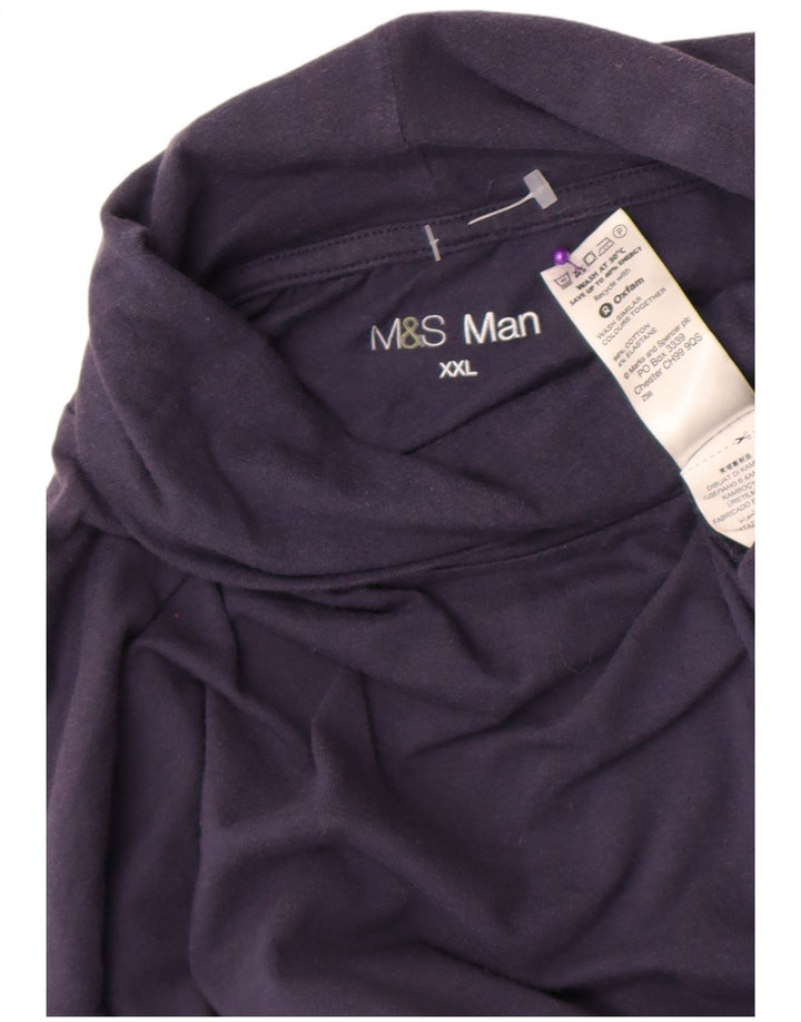 Marks & Spencer Mens Top Long Sleeve 2XL Navy Blue Cotton