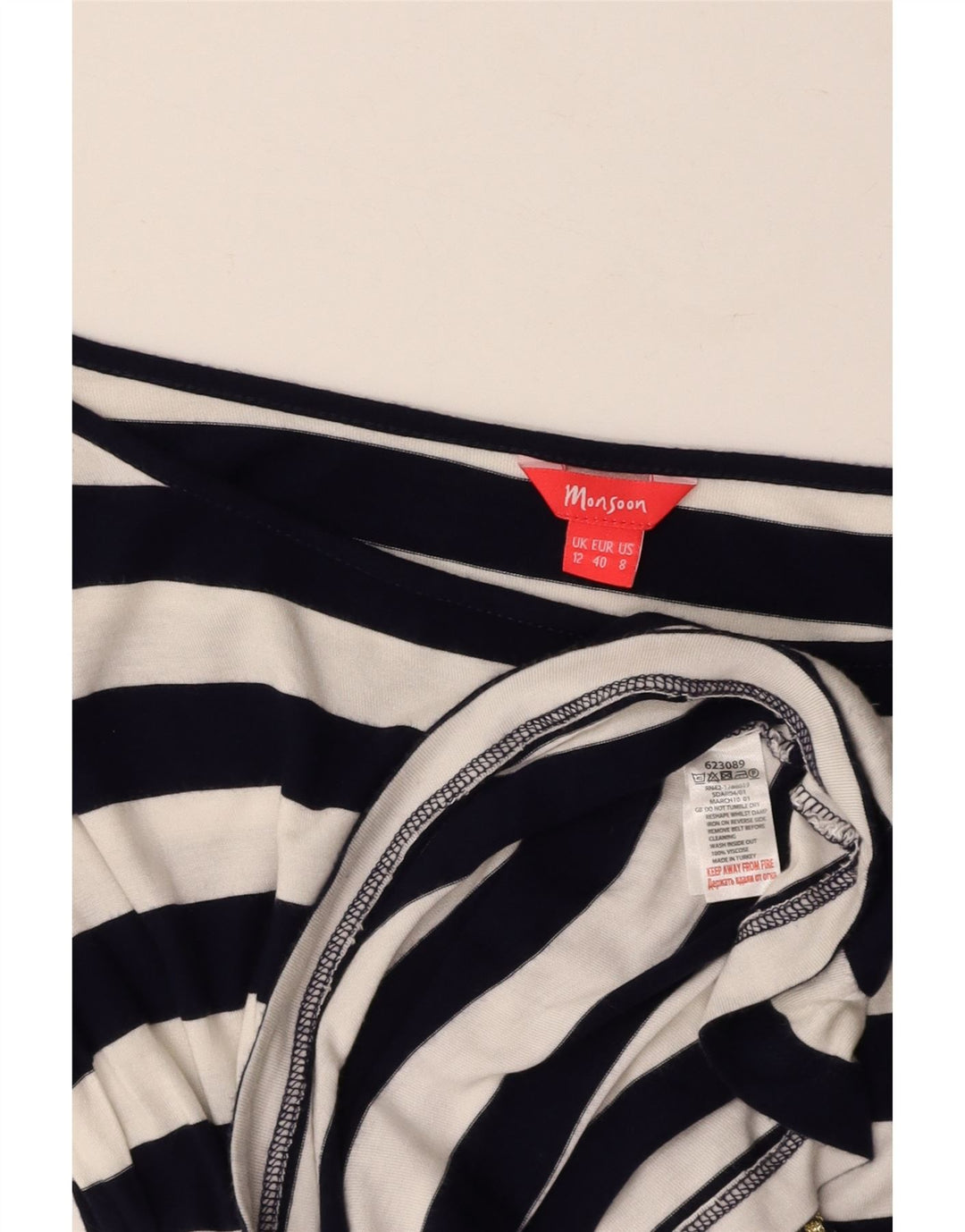 MONSOON Womens Tunic Top UK 12 Medium  Navy Blue Striped Viscose