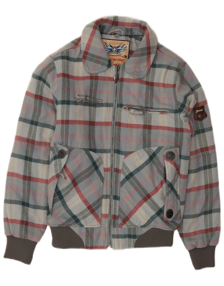 Iguana Mens Bomber Jacket UK 34 XS Grey Plaid Wool