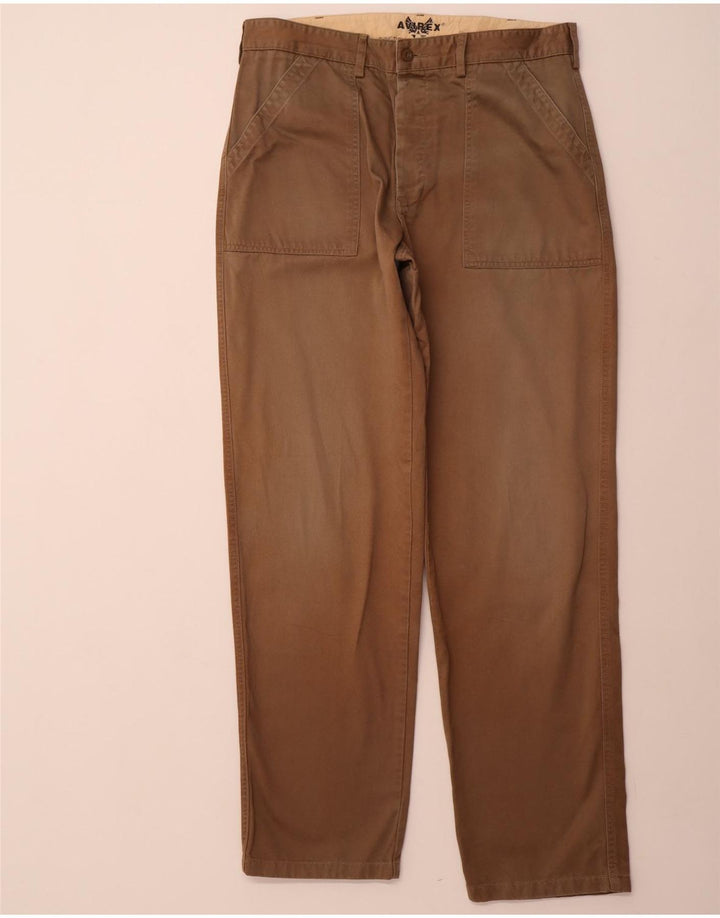 AVIREX Mens Straight Chino Trousers W34 L33 Brown Cotton