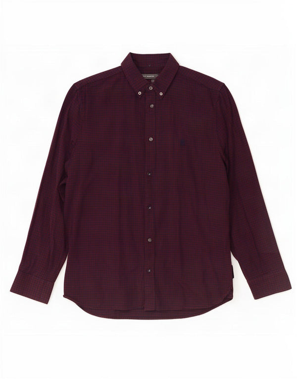 French Connection Mens Slim Fit Shirt XL Burgundy Check Cotton