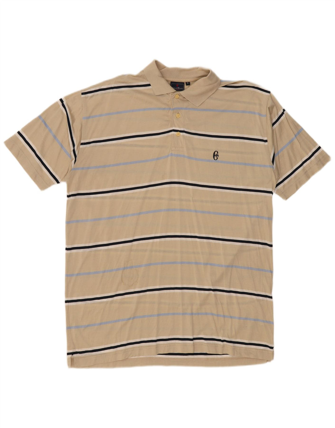 CONTE OF FLORENCE Mens Polo Shirt XL Beige Striped Cotton