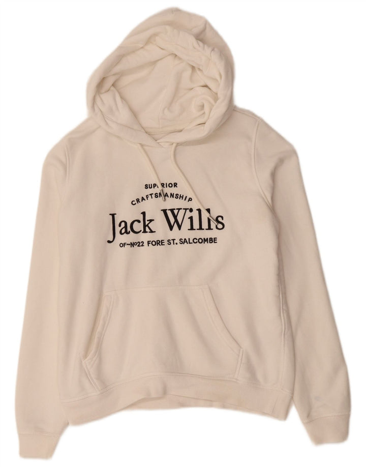 JACK WILLS Womens Graphic Oversized Hoodie Jumper UK 10 Small White Cotton