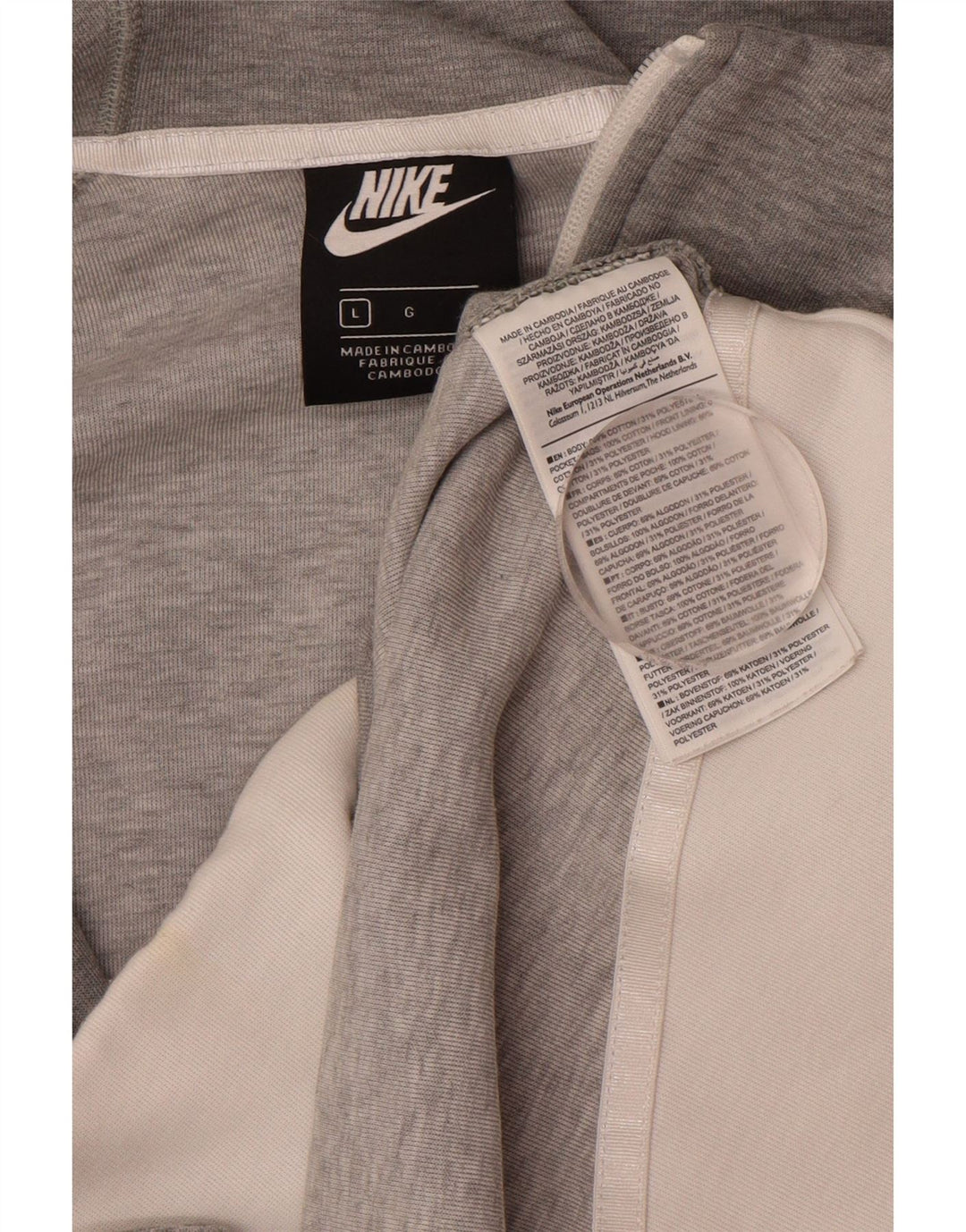 NIKE Womens Zip Hoodie Sweater UK 16 Large Grey Cotton