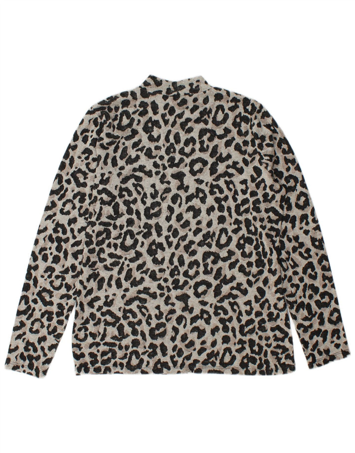 Oasis Womens Top Long Sleeve UK 14 Medium Grey Animal Print Polyester