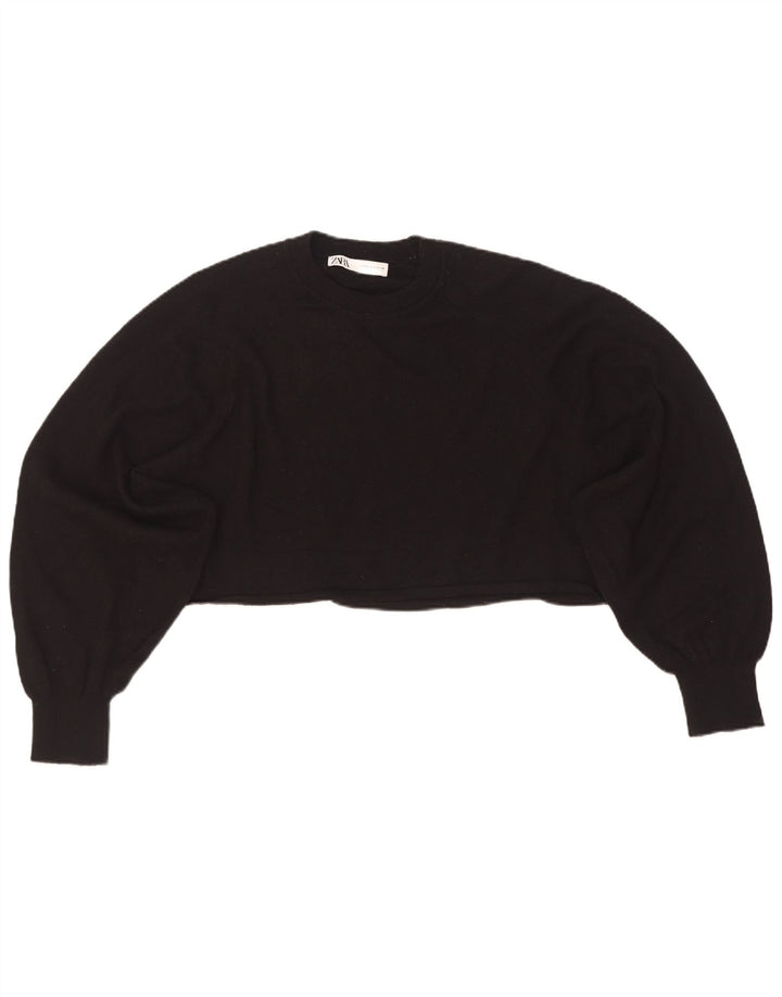 Zara Womens Crop Oversized Crew Neck Jumper Sweater UK 14 Medium Black