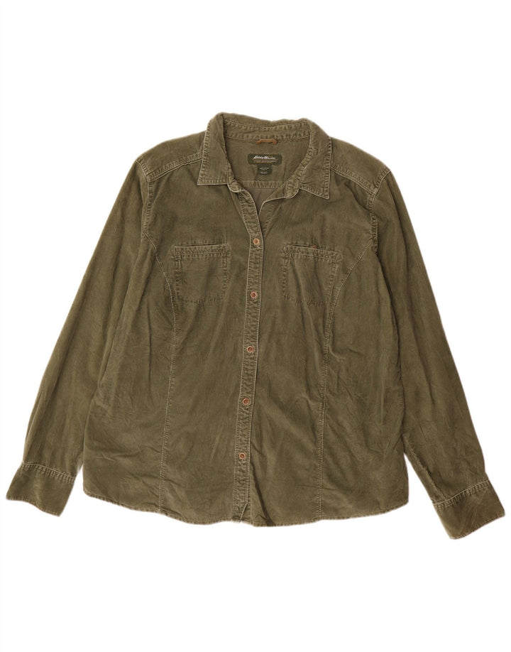 EDDIE BAUER Womens Tall Corduroy Shirt UK 18 XL Green Cotton