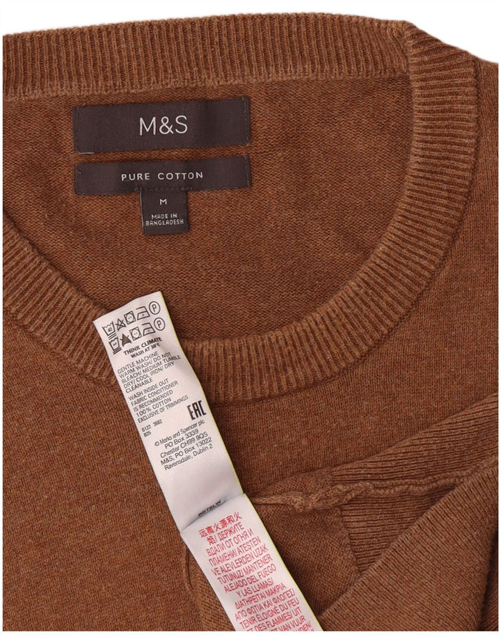 Marks & Spencer Mens Crew Neck Jumper Sweater Medium Brown Cotton