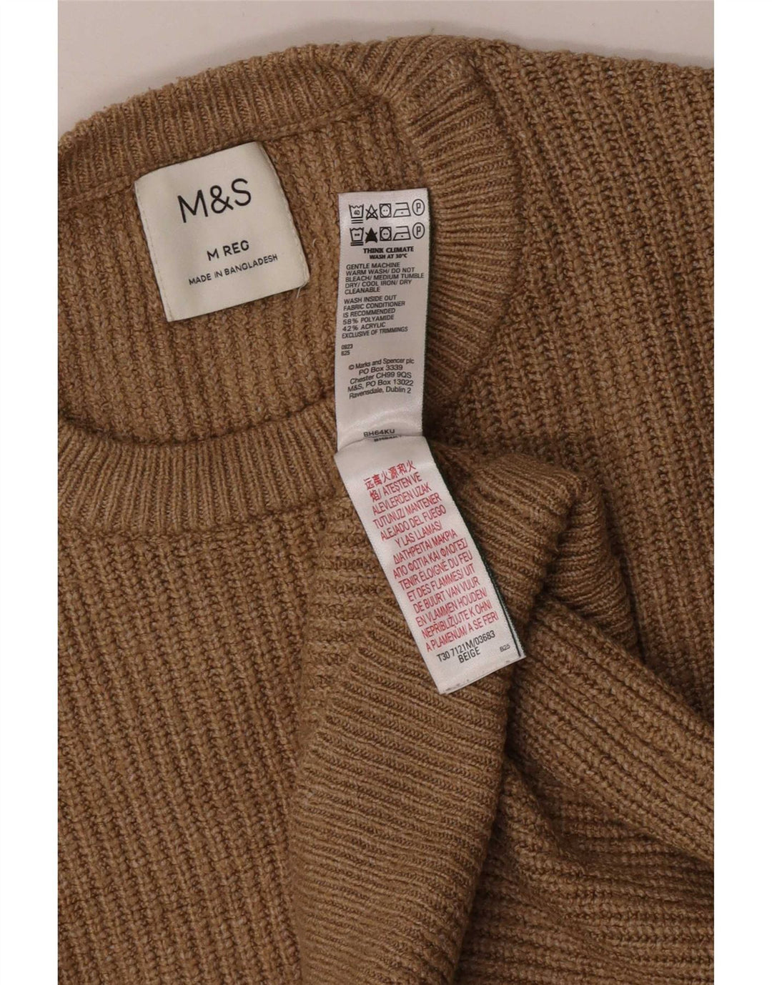 Marks & Spencer Mens Crew Neck Jumper Sweater Medium Beige Polyamide
