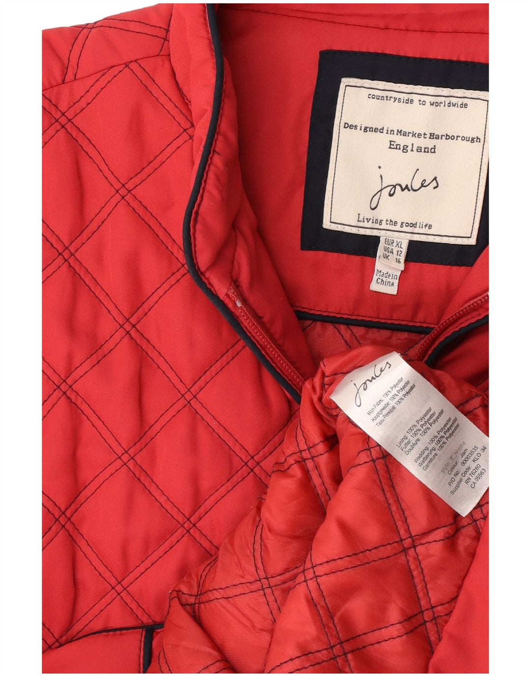 Joules Womens Quilted Gilet UK 16 Large Red Polyester