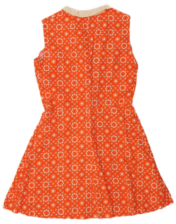 Vintage Womens Sleeveless A-Line Dress UK 12 Medium Orange Floral